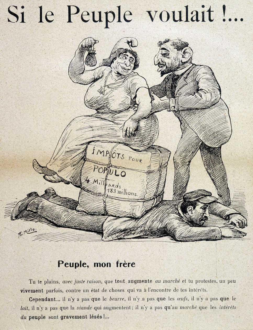 İşçi "populo için vergiler" tarafından ezildi - çizgi film, 19. yüzyıl sonu by Unknown artist