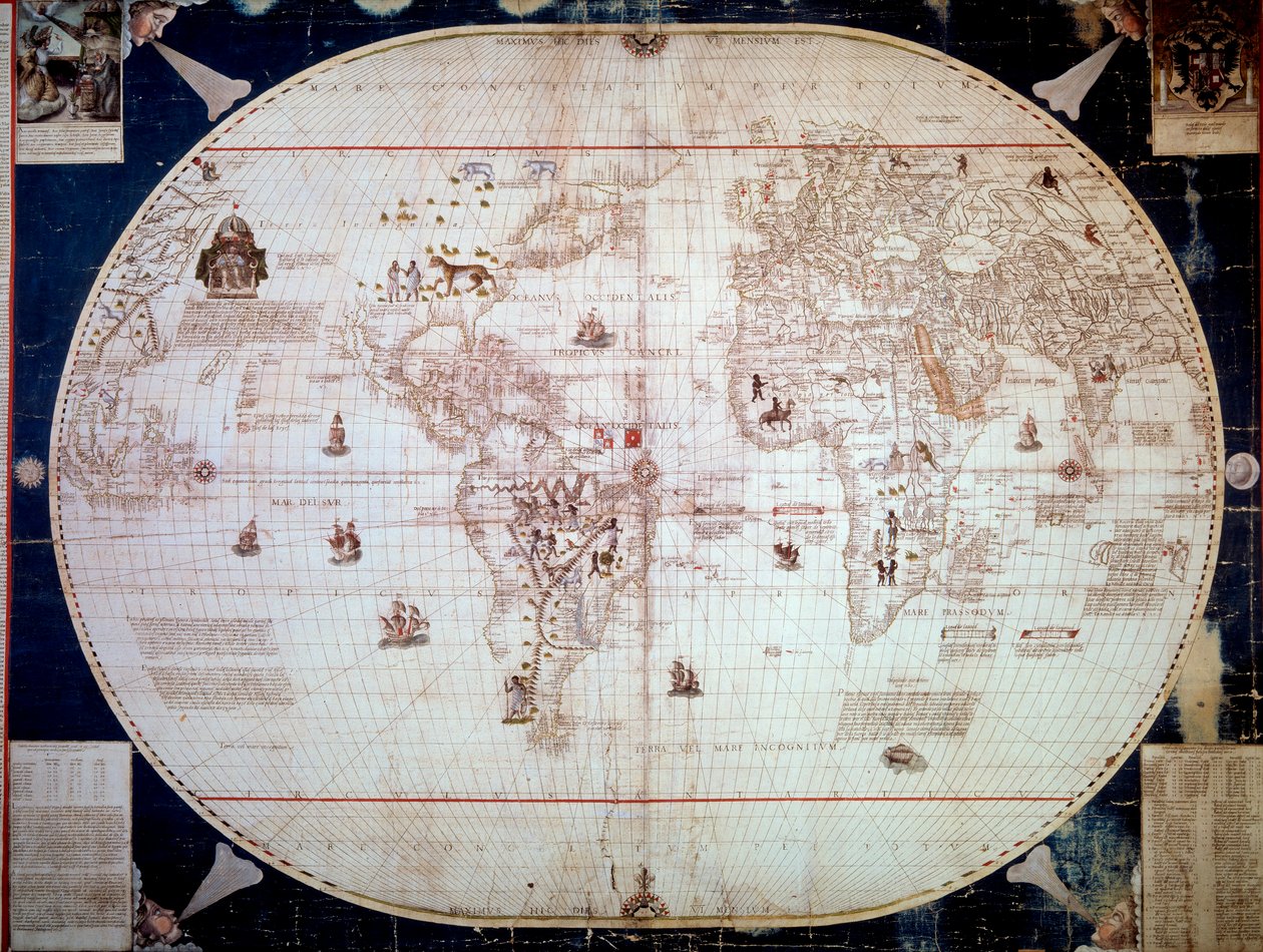 Navigatörün dünya haritası Sebastiano Caboto (Sebastien Cabot) (1476-1557) 1544. Paris, B.N. by Unknown artist