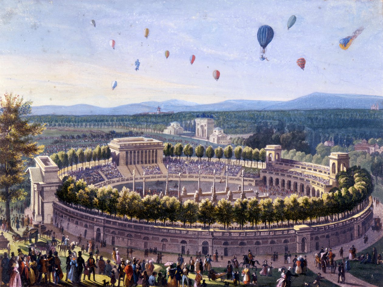 1830'da Milano'da balon etkinliği. 1830'dan anonim aquerelle. by Unknown artist