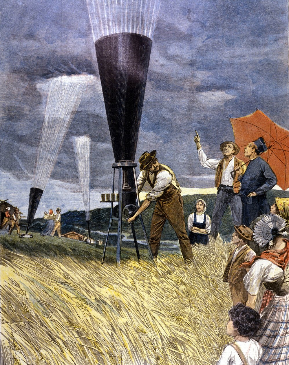 1899'da İtalya'daki bağcılar tarafından doluya karşı varil. by Unknown artist