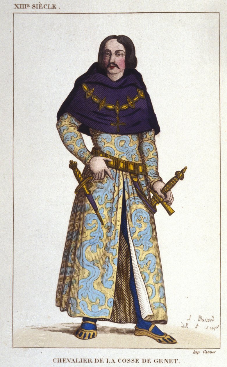 1365 yılına ait Chevalier de la Cosse de Genet posteri kostümü. 1830 gravürü by Unknown artist
