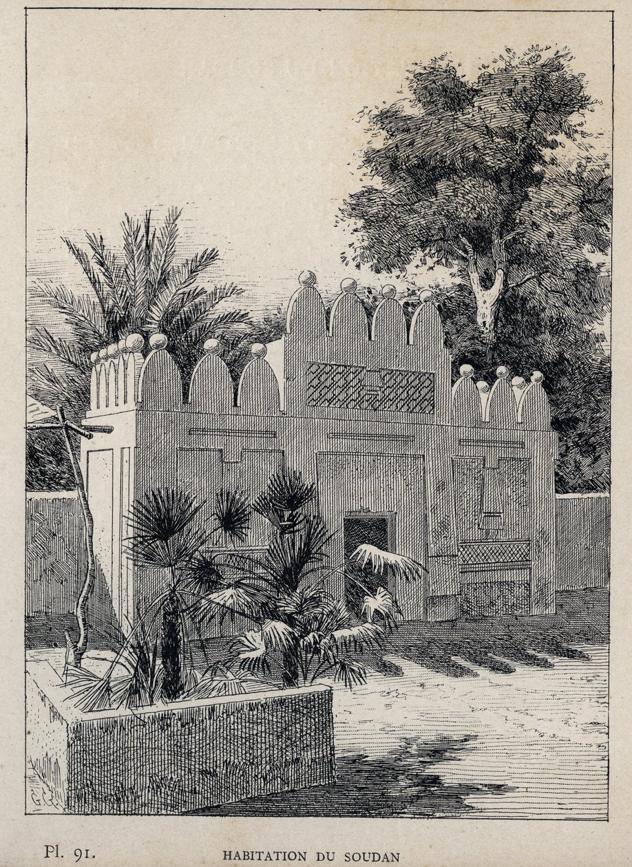 habitat du Sudan (Sudan) - Bay Charles GARNIER tarafından "1889 Evrensel Sergisinde insan yerleşiminin tarihi" bölümünde 1889 gravürü - Librairie centrale des beaux-arts Paris 1889 by Unknown artist
