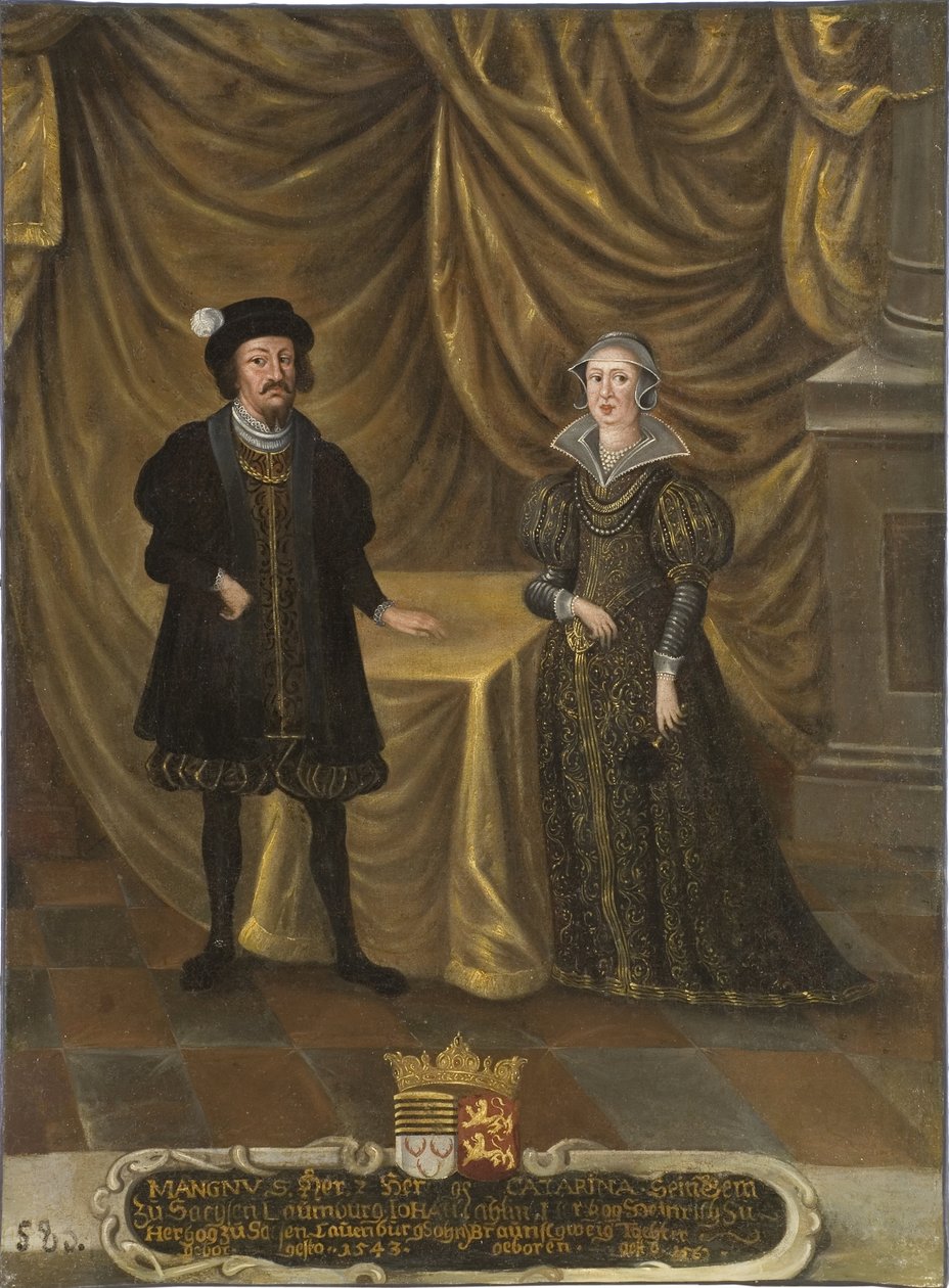 Prens Magnus I de Saxe Lauenbourg ve prenses Catherine de Brunswick Wolfenbuttel - Magnus I (1470-1543), Saxe-Lauenburg Dükü ve Brunswick-Wolfenbuettel Catherine (1488-1563), Saxe-Lauenburg Düşesi, Anonim . Tuval üzerine yağlıboya. Boyut : by Unknown artist