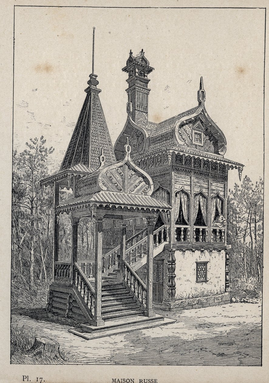 Rus evi - Rus Evi - Bay Charles GARNIER tarafından "1889 Evrensel Sergisinde insan yerleşiminin tarihi" bölümünde 1889 gravürü - Librairie centrale des beaux-arts Paris 1889 by Unknown artist
