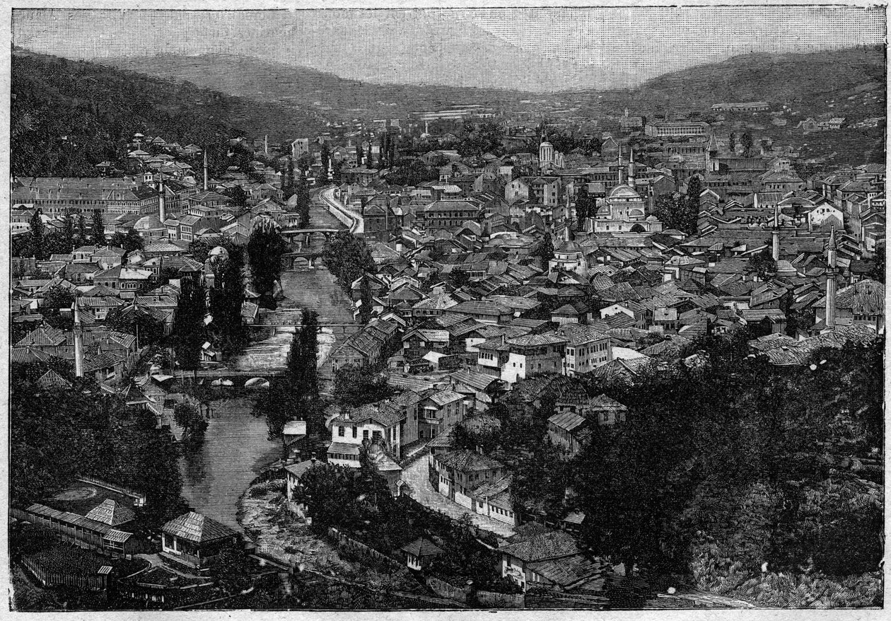 1894 yılında Saraybosna şehrinin görünümü - 1894 yılında Saraybosna şehrinin görünümü - gravür by Unknown artist
