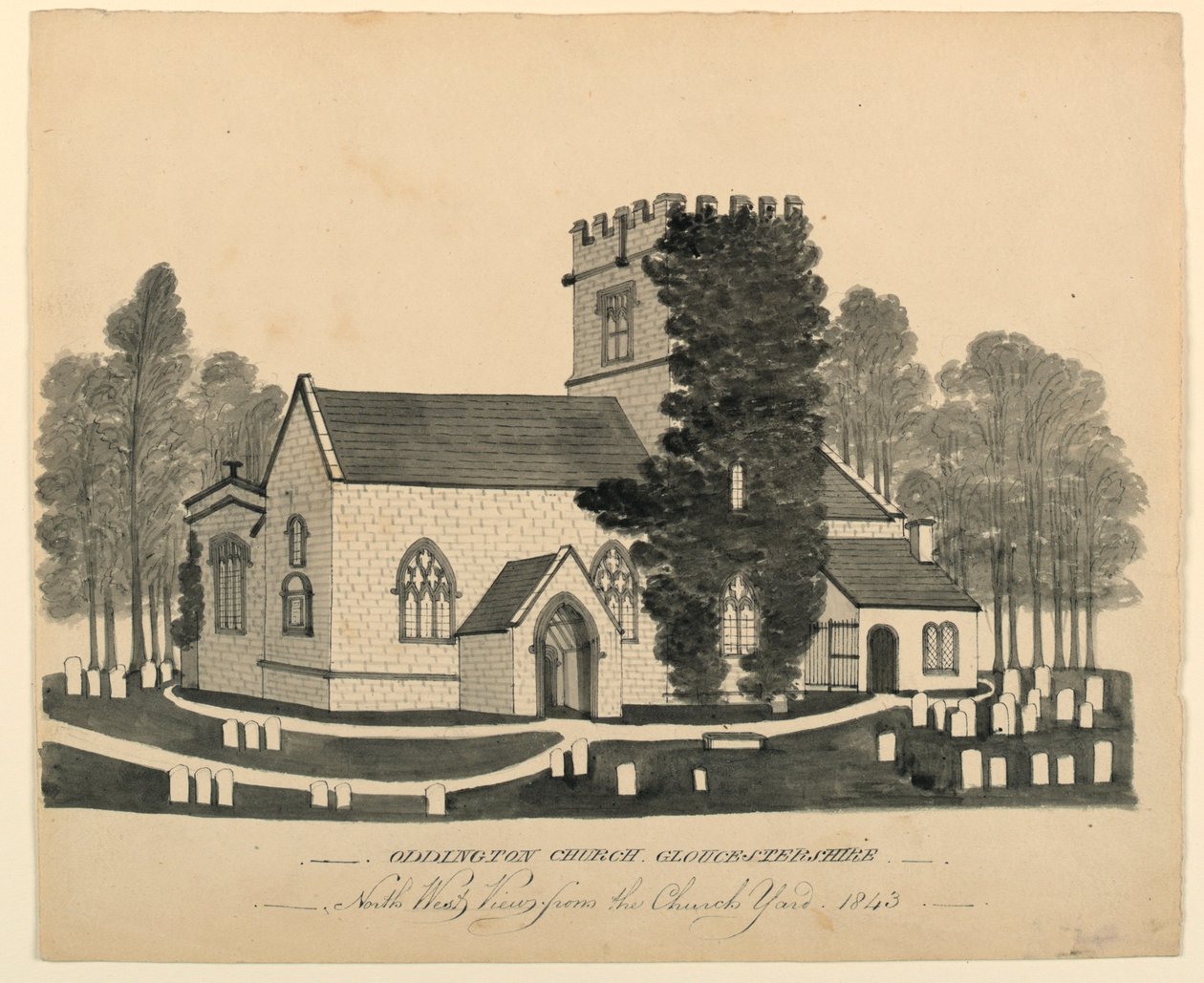 Oddington Kilisesi Yard, Gloucestershire, Kuzey Batı Görünümü by Unknown, English