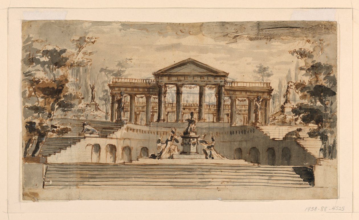 Sahne Tasarımı: Bir Bahçede Açık Tapınak by Unknown, Italian