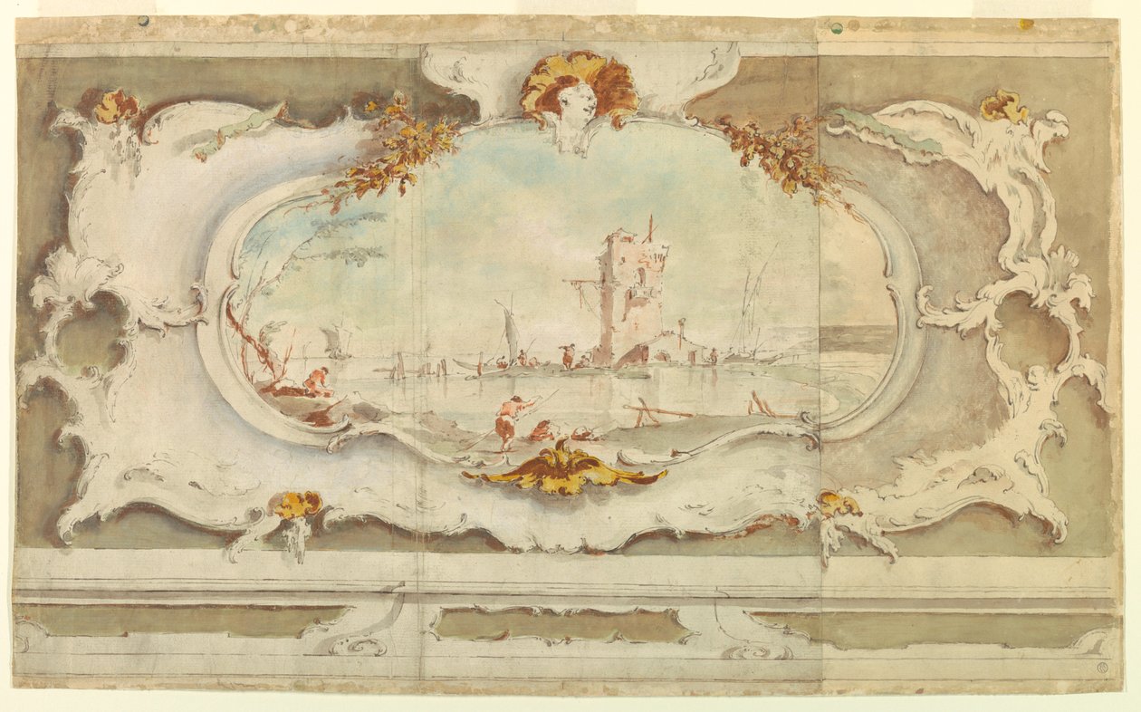 Çizim, Manzaralı Dekoratif Kartuş, yaklaşık 1770 by Unknown artistUnknown artist