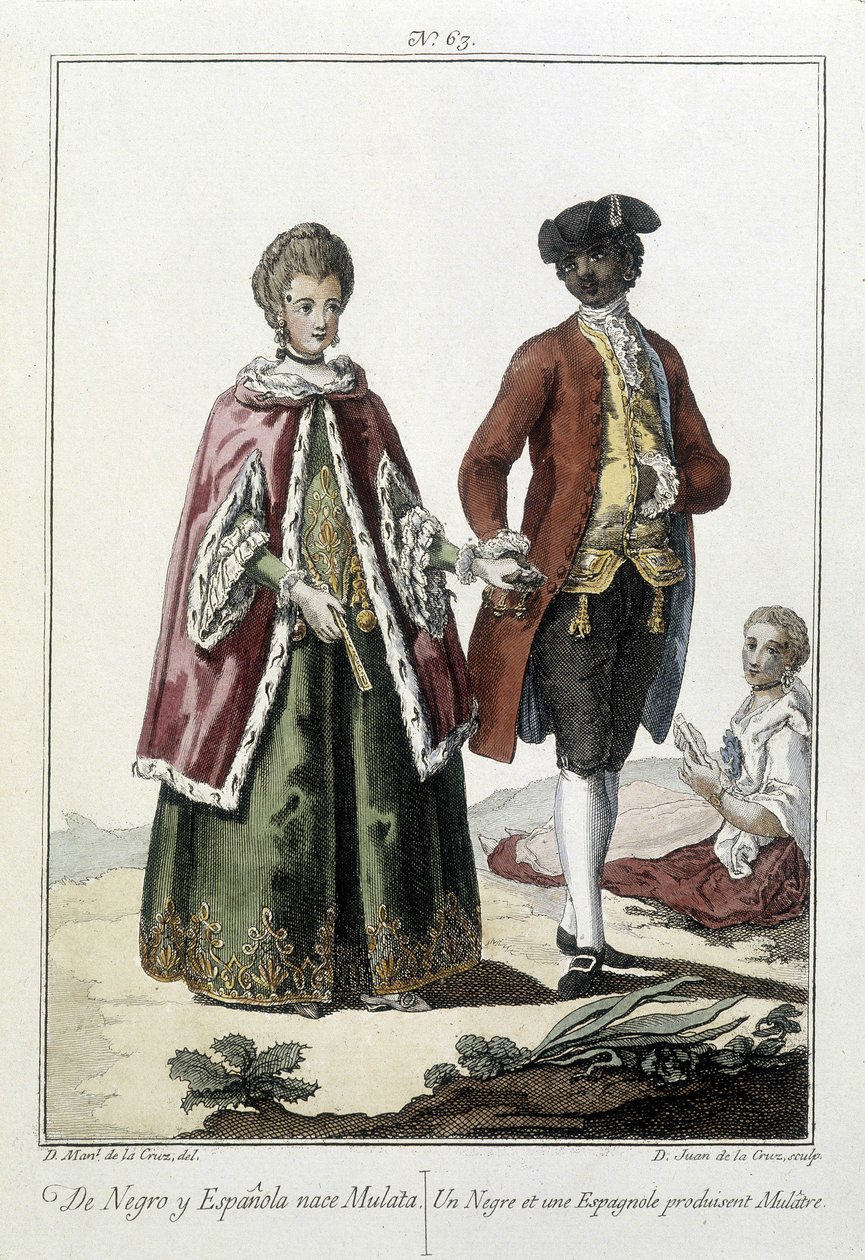Bir siyah ve bir İspanyol bir melez doğurur - gravür by Unknown artist