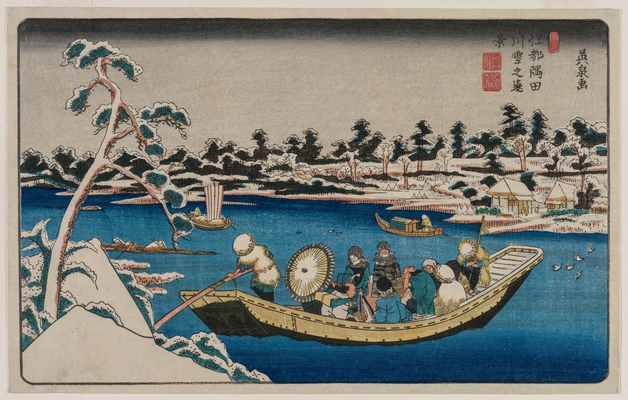 Edo'daki Sumida Nehri Üzerinde Uzak Bir Kar Görünümü by Unknown artist