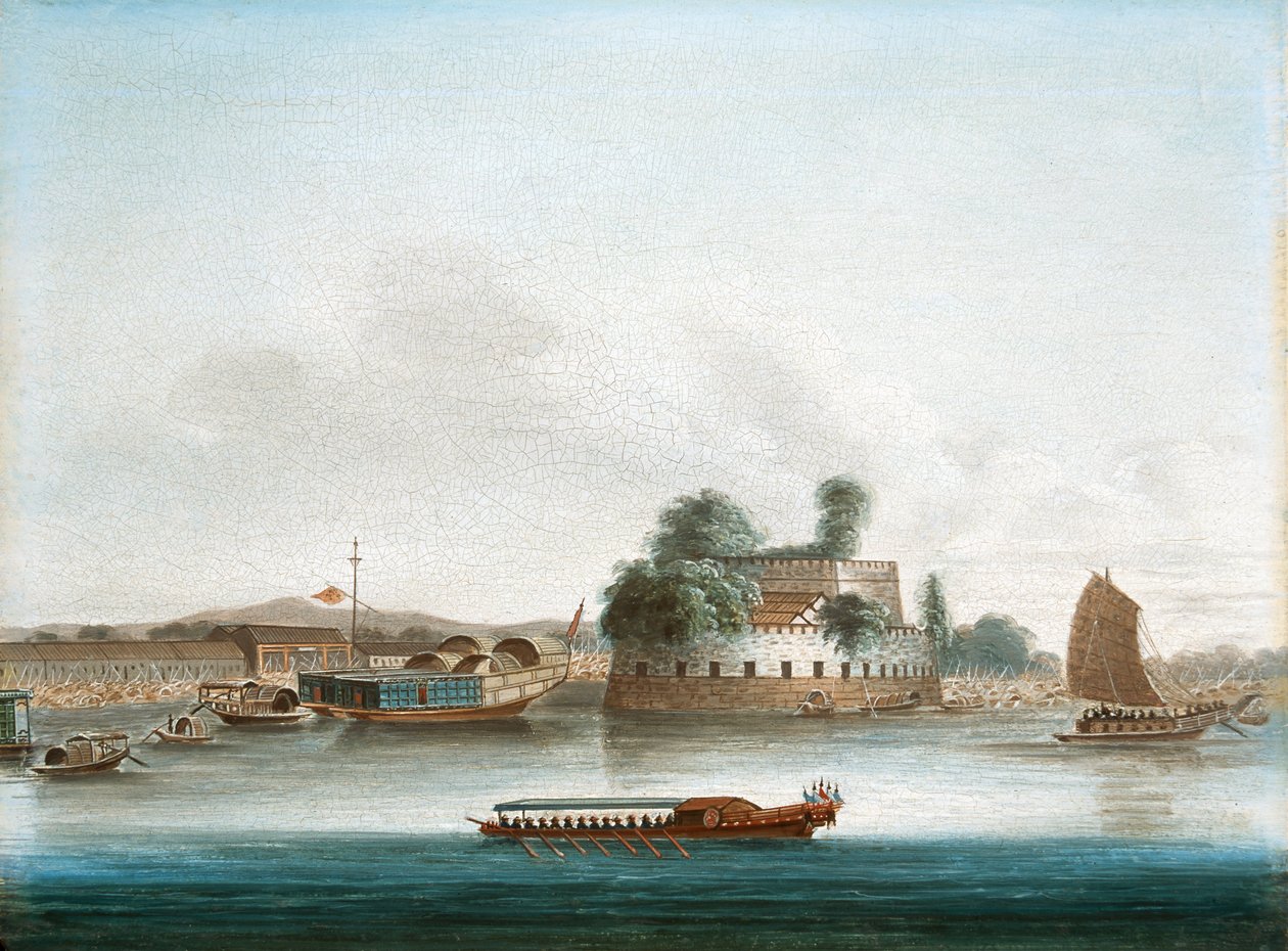 Kanton Nehri üzerinde bir kale by Unknown artist