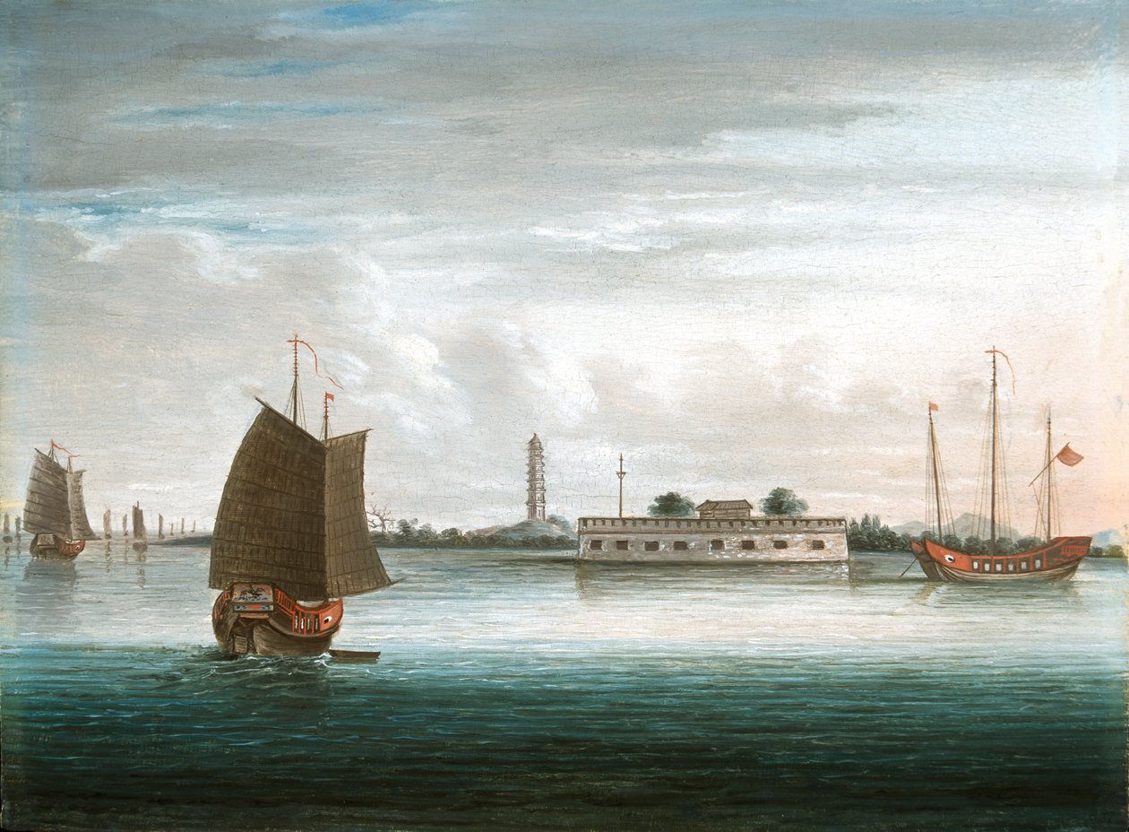 Kanton Nehri üzerinde bir kale, 1. Çin Savaşı, 1840 dolaylarında by Unknown artist