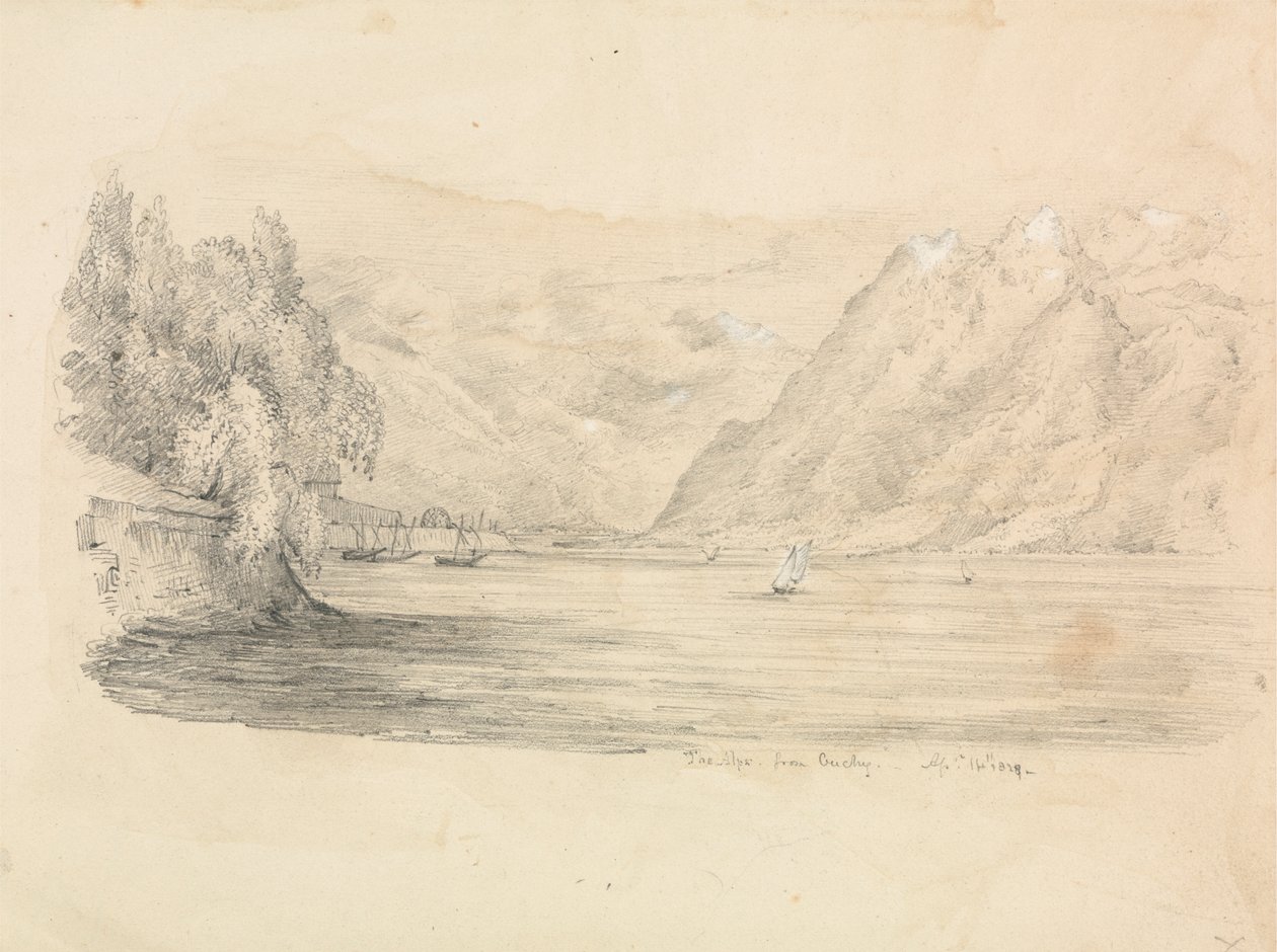 Dağlarla çevrili bir göl by Unknown artist