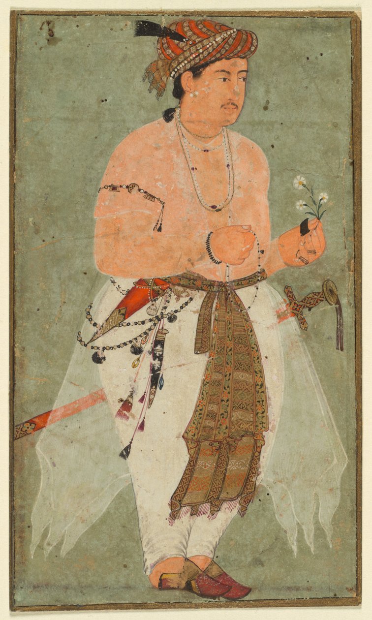Bir Babür Prensi, Belki Danyal, Elinde Çiçek Dalı Tutuyor by Unknown artist