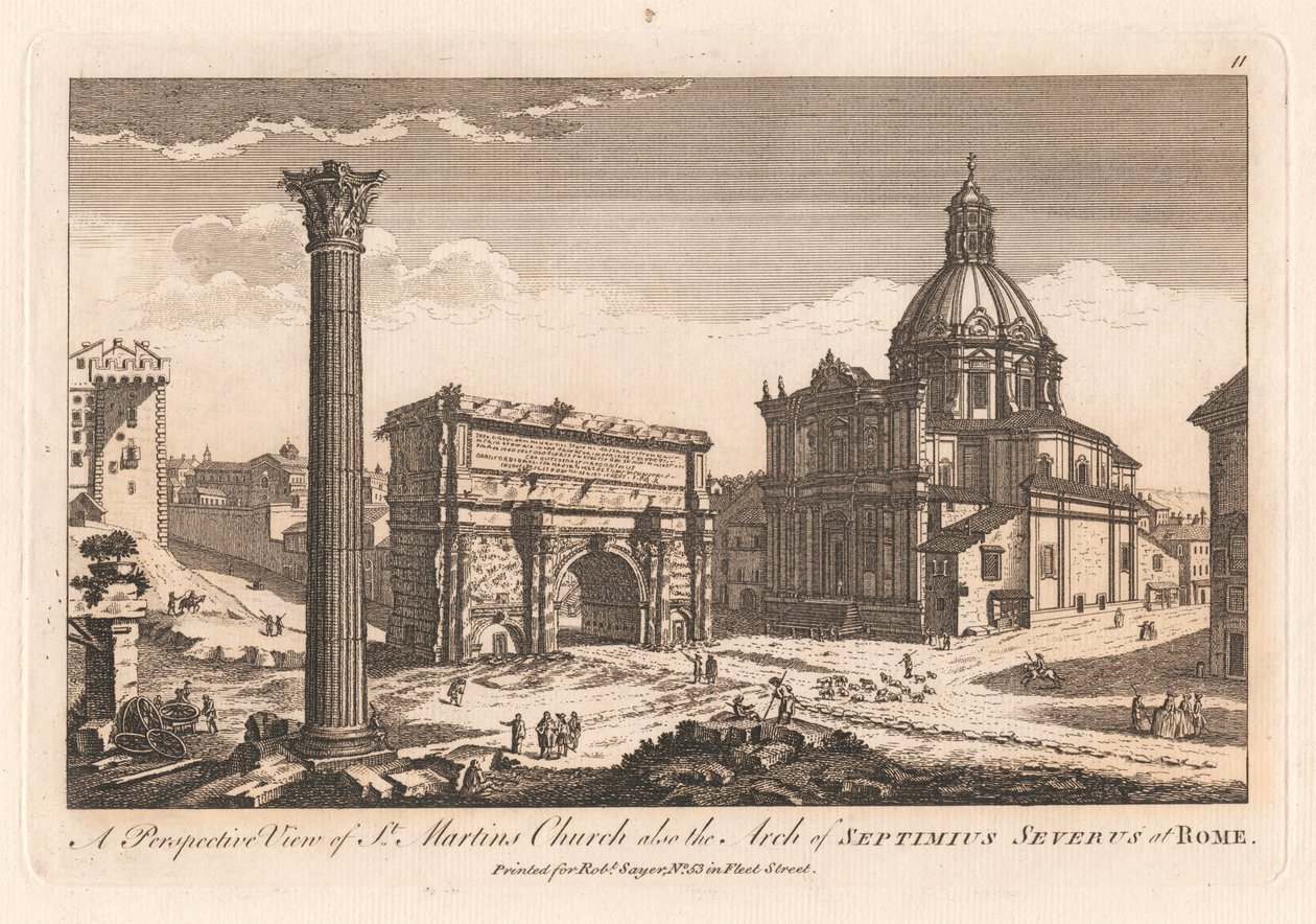 St. Martins Kilisesi'nin Perspektif Görünümü ve Roma'daki Neptimius Severus Kemeri. by Unknown artist