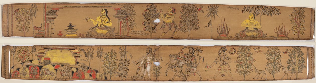 Bir Prens Kemer sıkıyor (rekto); Shiva ve Takipçileri, Upendra Bhanja'nın bir Chandrabhanu ve Lavanyavati Romantizminden (1670-1740) Kailash Dağı'na Dönüyor (verso) by Unknown artist