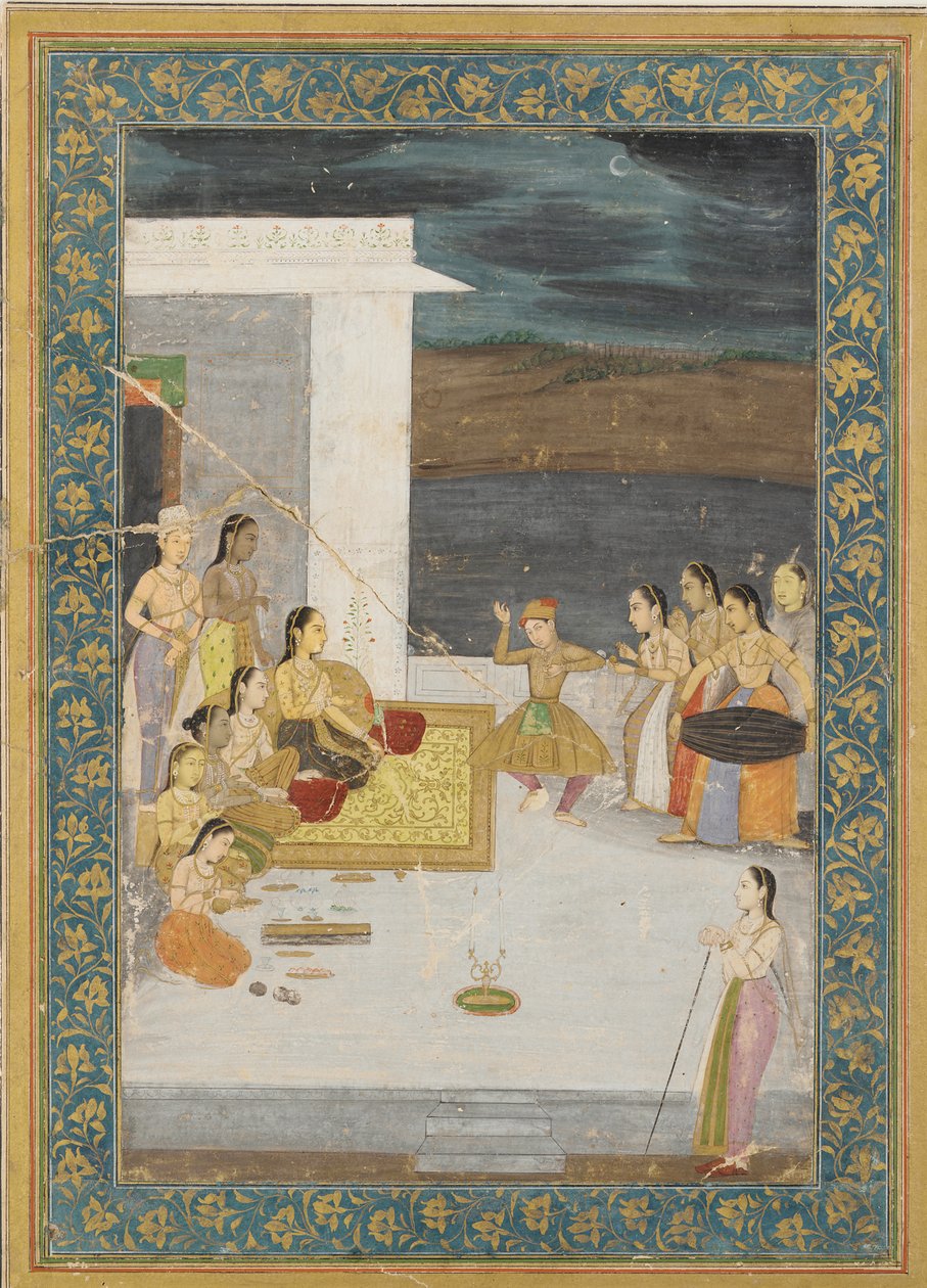 Bir dansçı tarafından ağırlanan bir prenses; görevliler ve müzisyenler by Unknown artist