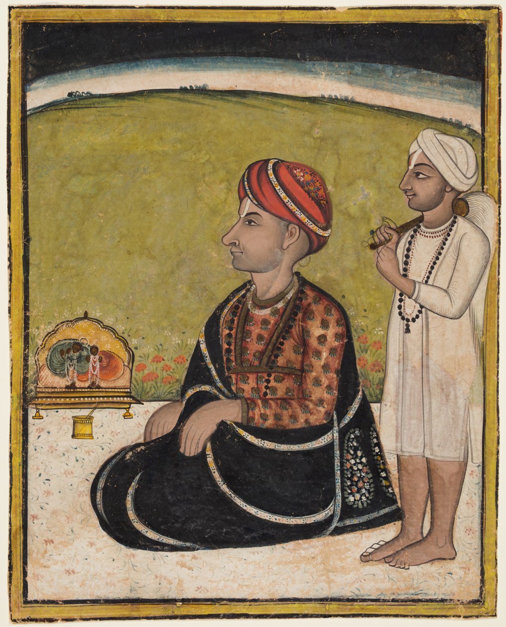 Radha ve Krishna'nın Tapınağında Tapınan Bir Terasta Oturan Bir Cetvel by Unknown artist