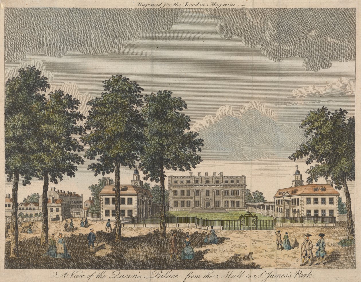 St. Jame's Park'taki Alışveriş Merkezinden Kraliçe'nin Sarayına Bir Bakış by Unknown artist
