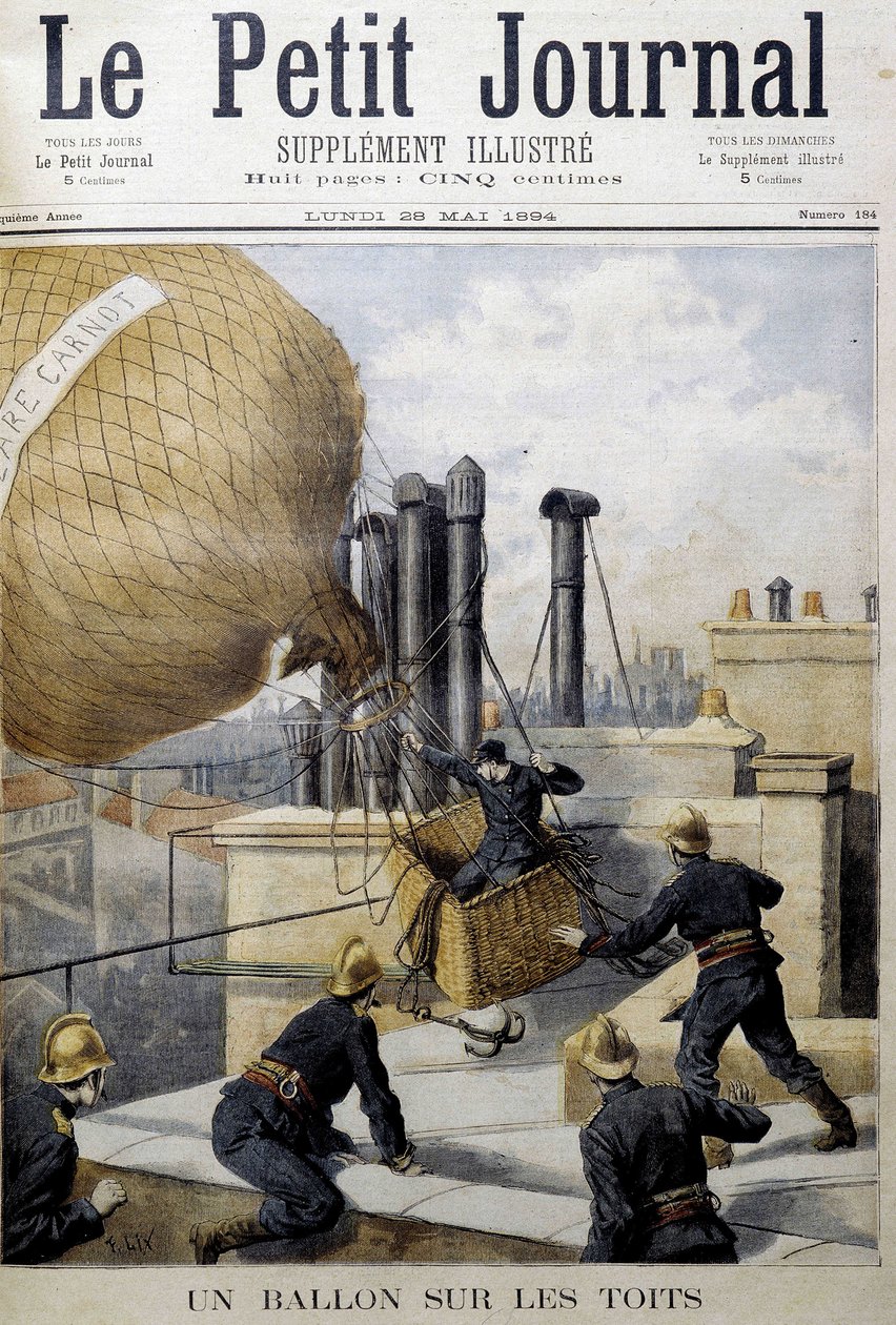 Çatılarda bir balon: İtfaiyeciler tarafından kurtarma - “” Le Petite Journal”da by Unknown artist