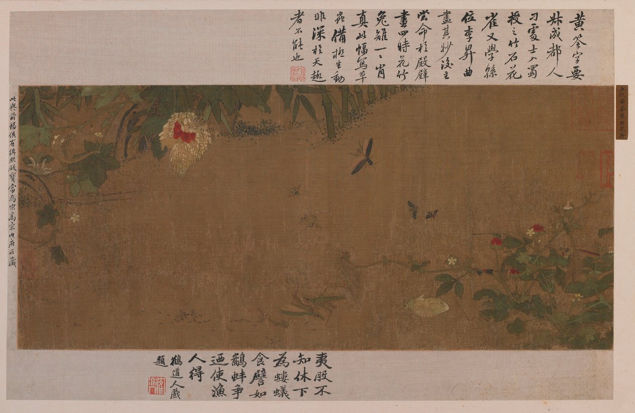 Bir bahçe parçası: çiçekler, dövüşen çekirgeler, karıncalar ve diğer böcekler by Unknown artist