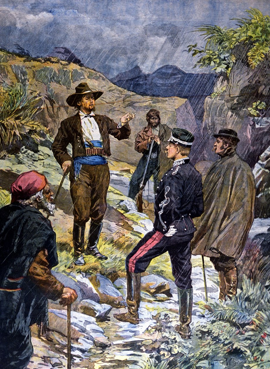 Sardunyalı bir haydut tarafından görevlendirilen bir jandarma. 1899. by Unknown artist