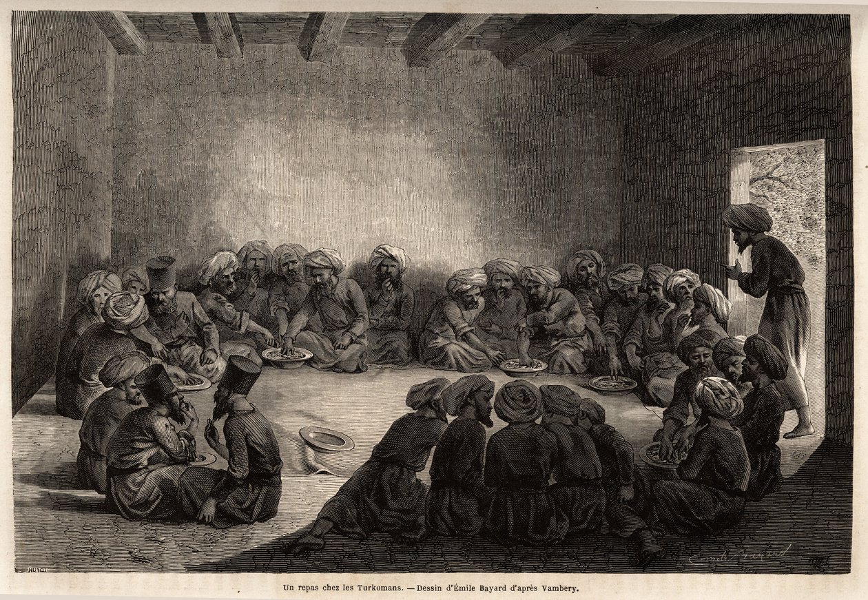 Türkmenlerde (Irak) bir yemek. Arminius Vambery (Macar bilim adamı derviş kılığında) tarafından 1863