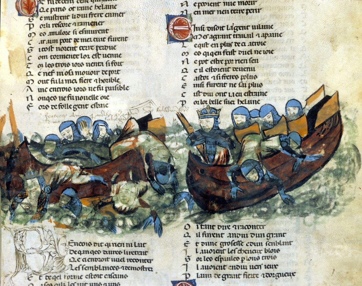 Bir deniz savaşı. 13. yüzyıl minyatürü by Unknown artist