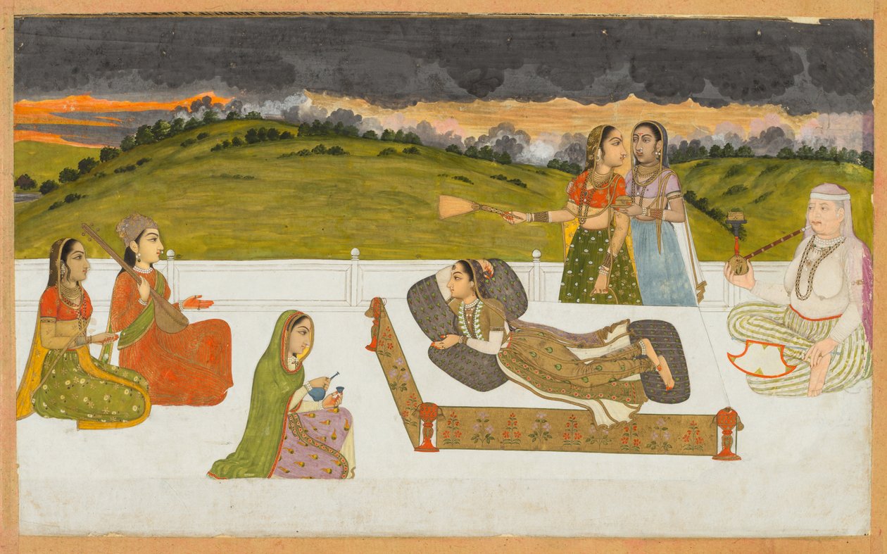 Görevlileri ile terasta uzanmış bir prenses by Unknown artist
