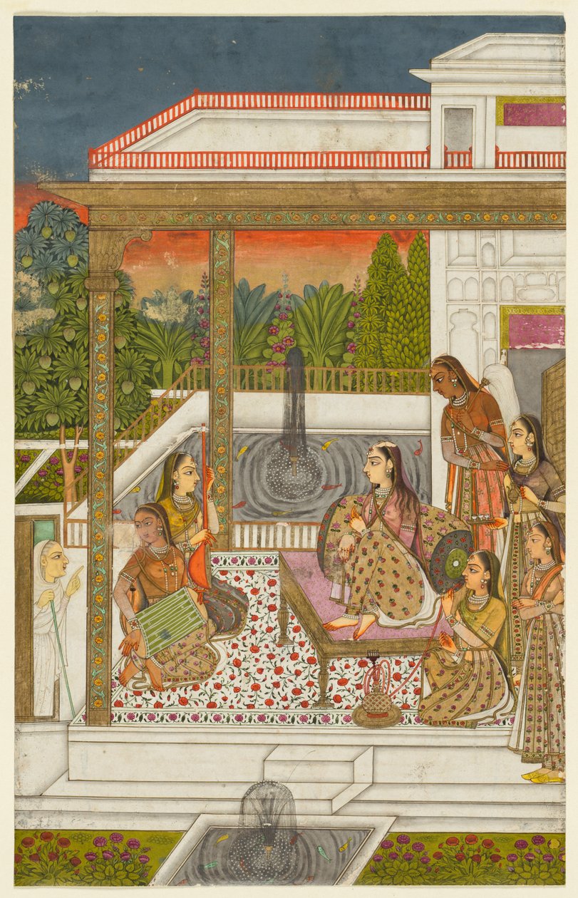 Bir terasta görevlileri olan bir prenses by Unknown artist