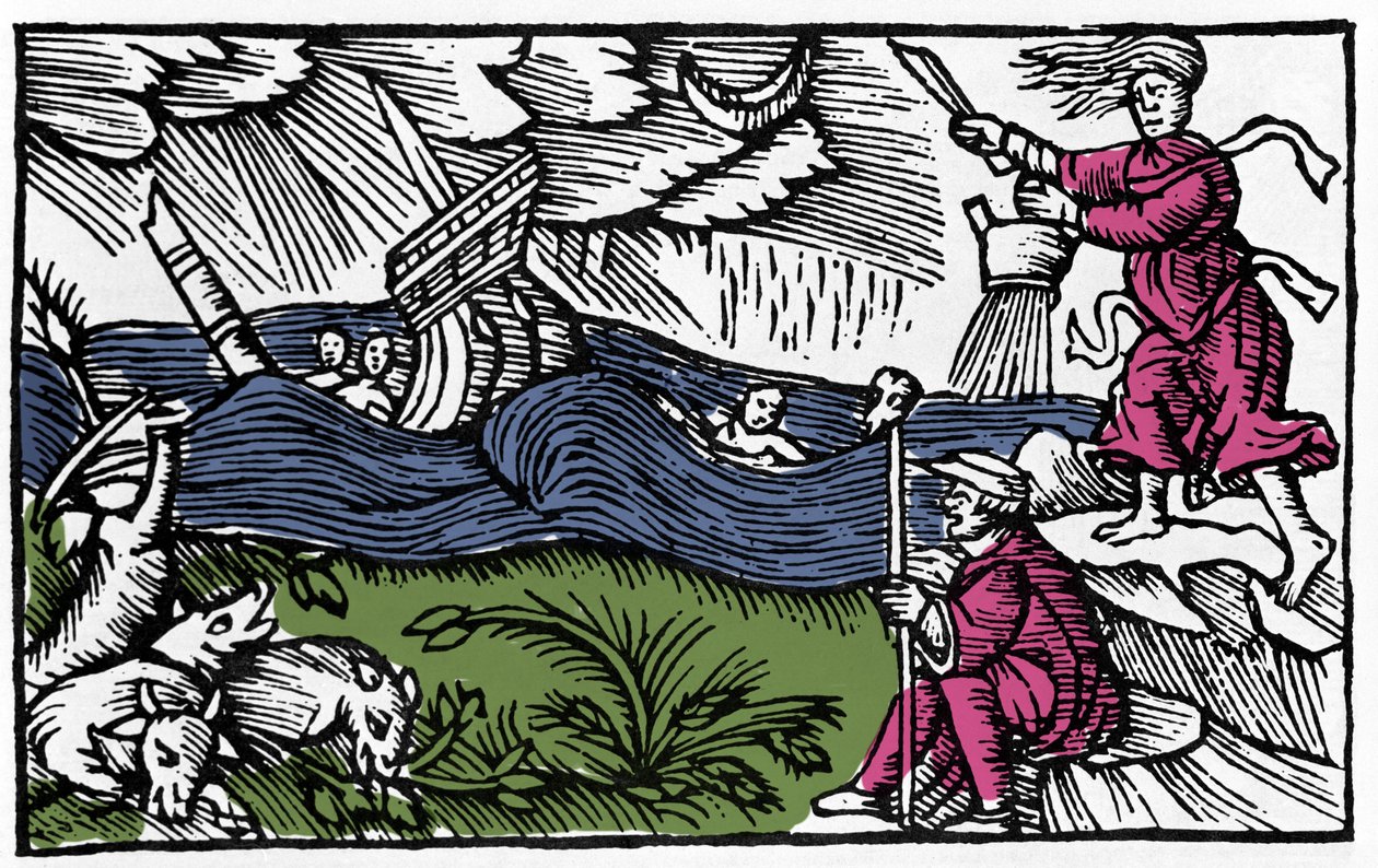Bir cadı, Olaus Magnus, Roma 1555 tarafından "Kuzey ulusunun tarihi" nden sonra bir tempete neden olur by Unknown artist