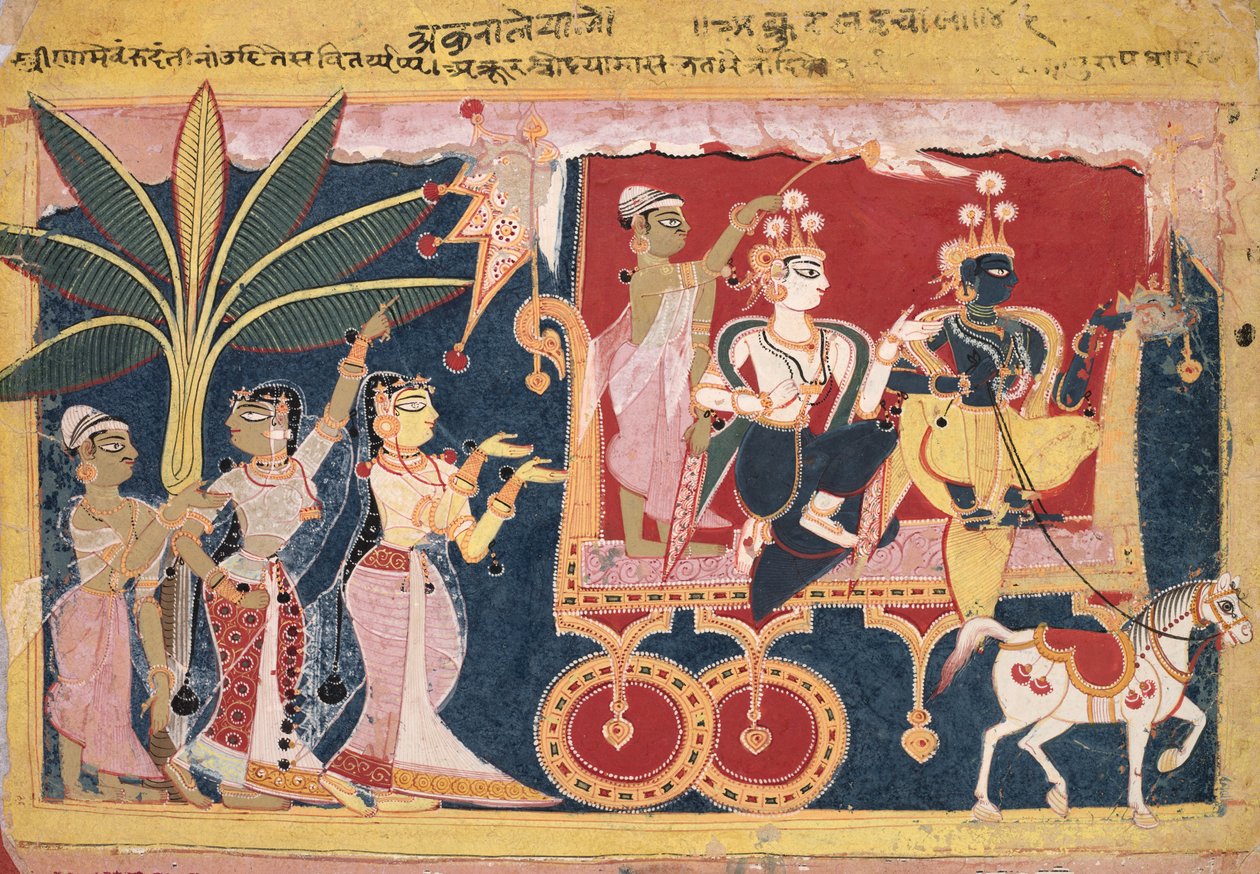 Akrura, Krishna ve Balarama'yı Mathura'ya Sürüyor (Isarda Bhagavata Purana) by Unknown artist