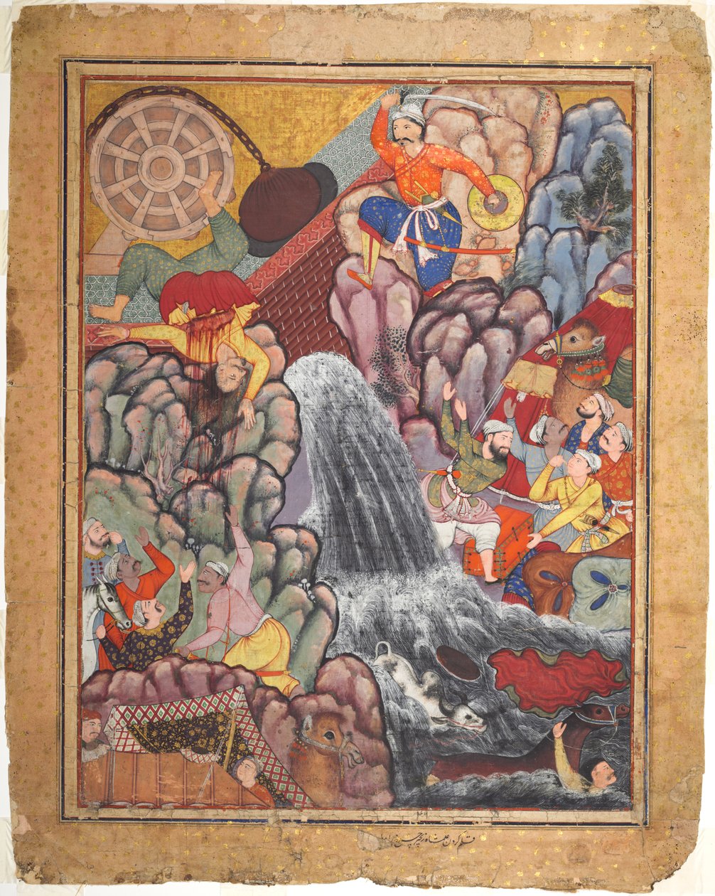 Alamşah, bir Hamza-nama'nın (Hamza'nın Maceraları) 11. cildinden çarkın zincirini parçalıyor by Unknown artist