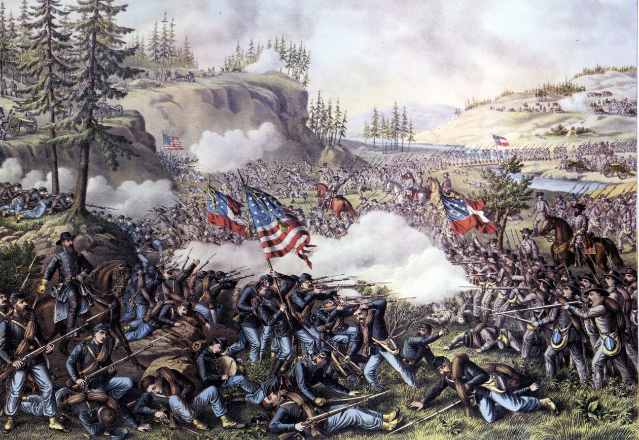Amerikan İç Savaşı (1861 - 1865): Chickamauga Savaşı (Gürcistan) 18-20 Eylül 1863. 19. yüzyılın gravürü. by Unknown artist