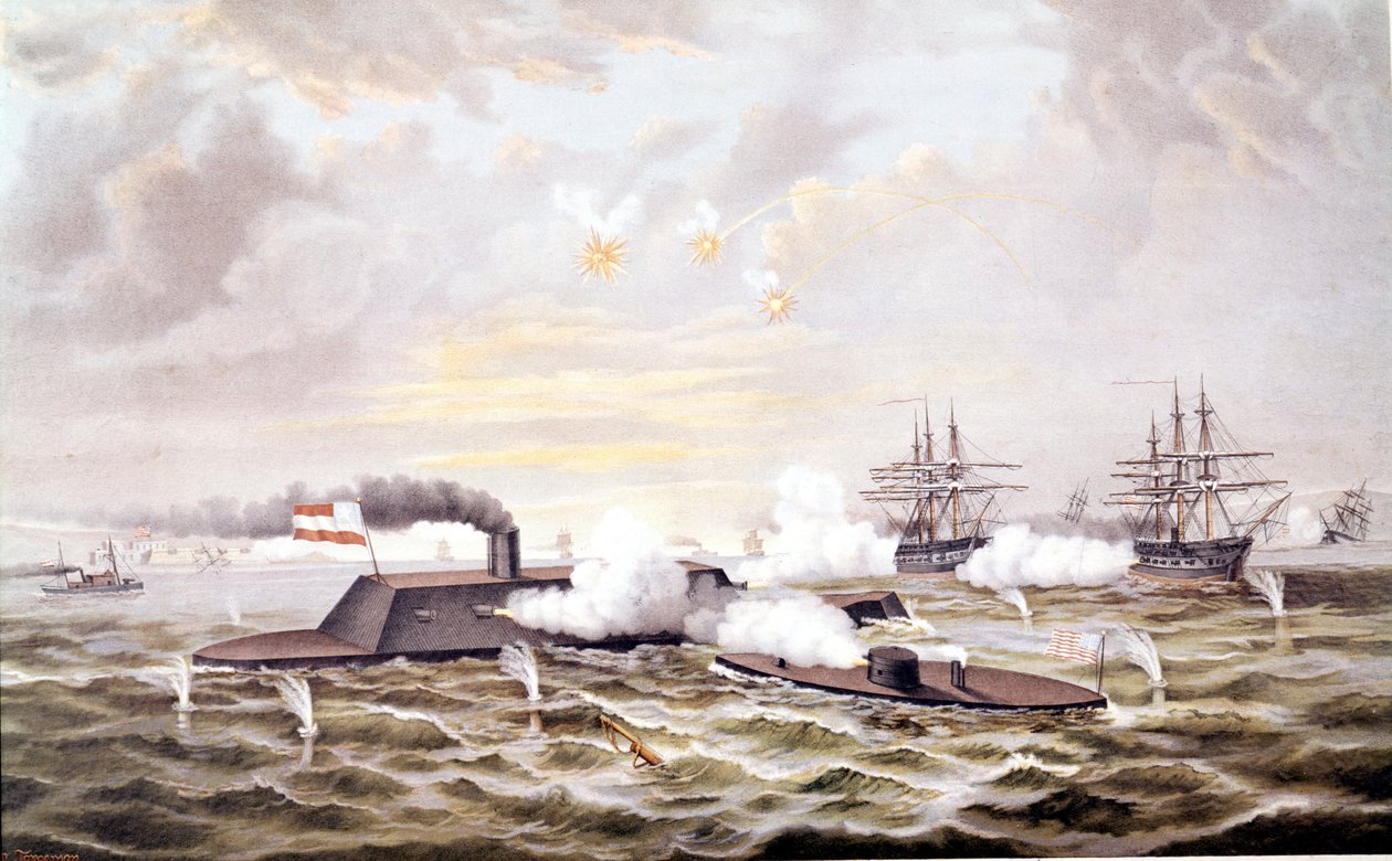 Amerikan İç Savaşı (1861 - 1865): Hampton Roads Deniz Savaşı (Virginia) 08-09 Mart by Unknown artist