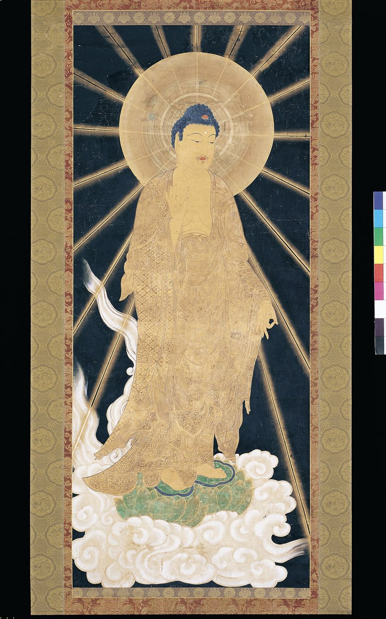 Amitabha (Amida) Gökten İnen Üçlü (konshi (mavi pirinç kağıdı) üzerindeki pigment) by Unknown artist
