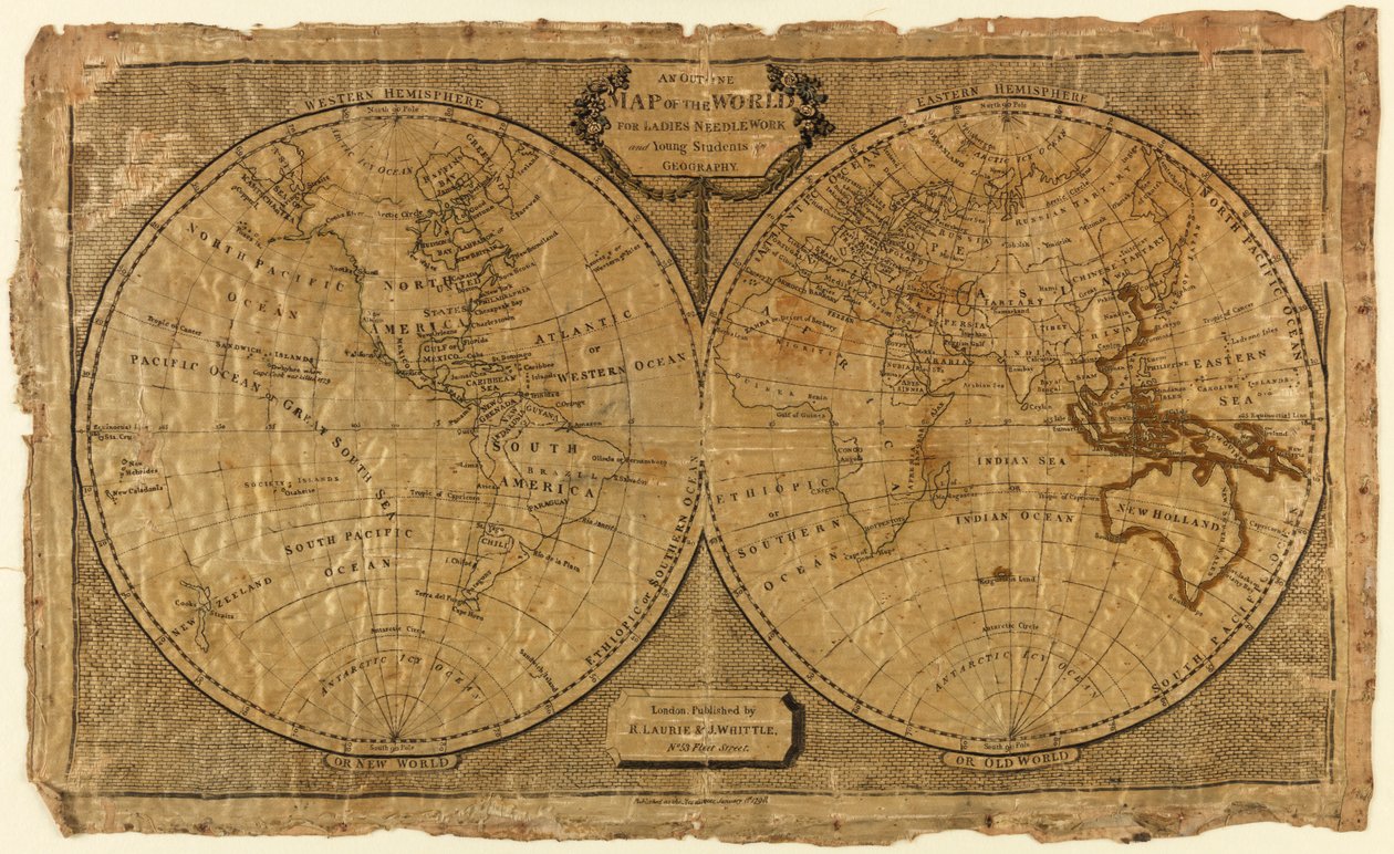 Bayan İğne Oyaları ve Genç Coğrafya Öğrencileri için Dünya Anahat Haritası by Unknown artist