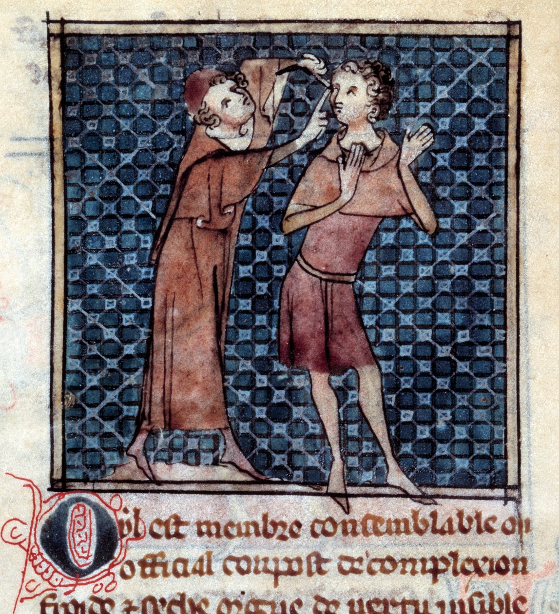 Anatomik figür: Bir hastanın gözünü inceleyen doktor. Henri de Mondeville (Philippe Le Bel