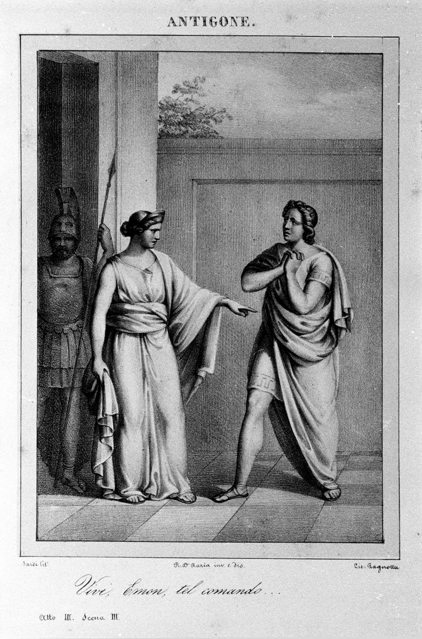 Antigone Perde I, sahne 3. Vittorio Alfieri tarafından 1783'te Yunan mitolojisinden sonra yazılan İtalyan trajedisi. 18. yüzyılın gravürü. by Unknown artist