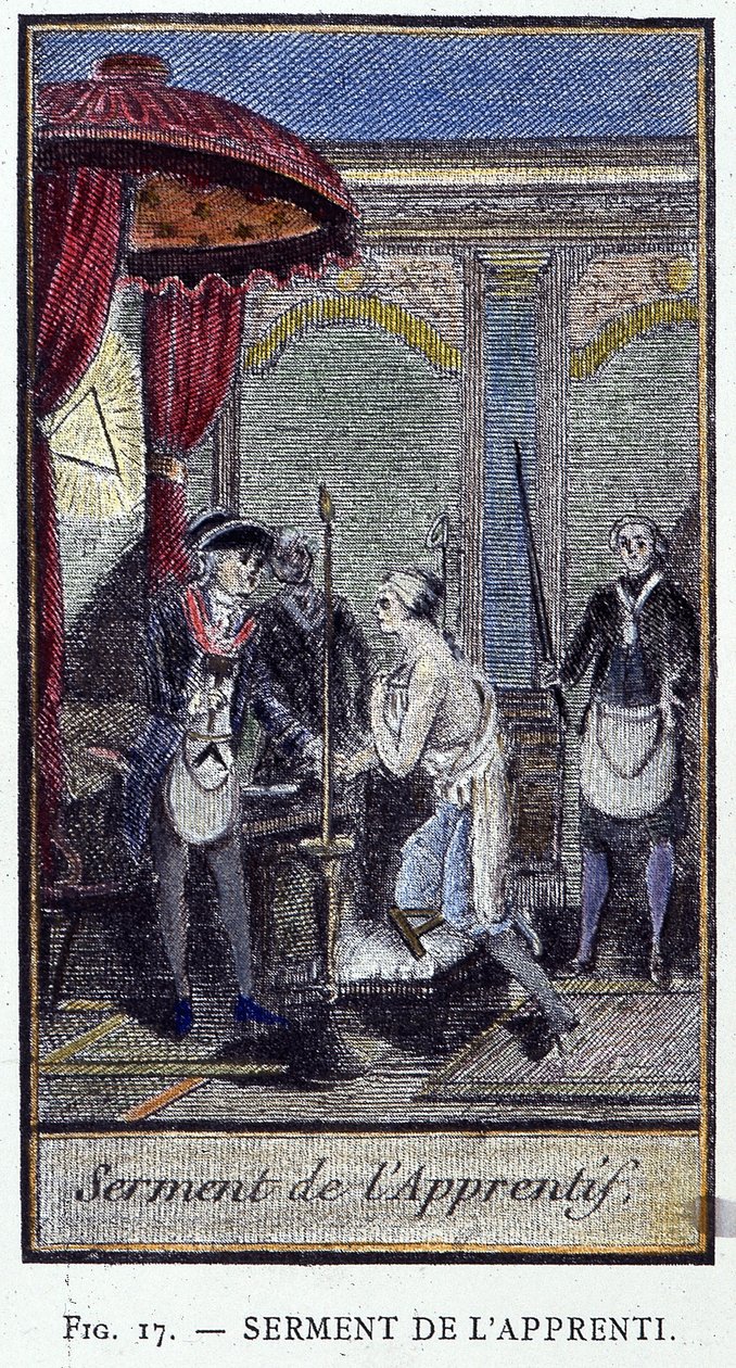 Çırak Yemini - tüm Masonik emirlerin bir şövalyesi tarafından “Adonhiramite Masonluğu” ndan bir gravürden by Unknown artist