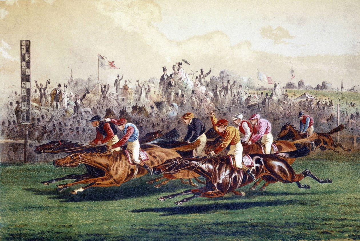 Bir at yarışının gelişi. 19. yüzyıl illüstrasyonu. by Unknown artist