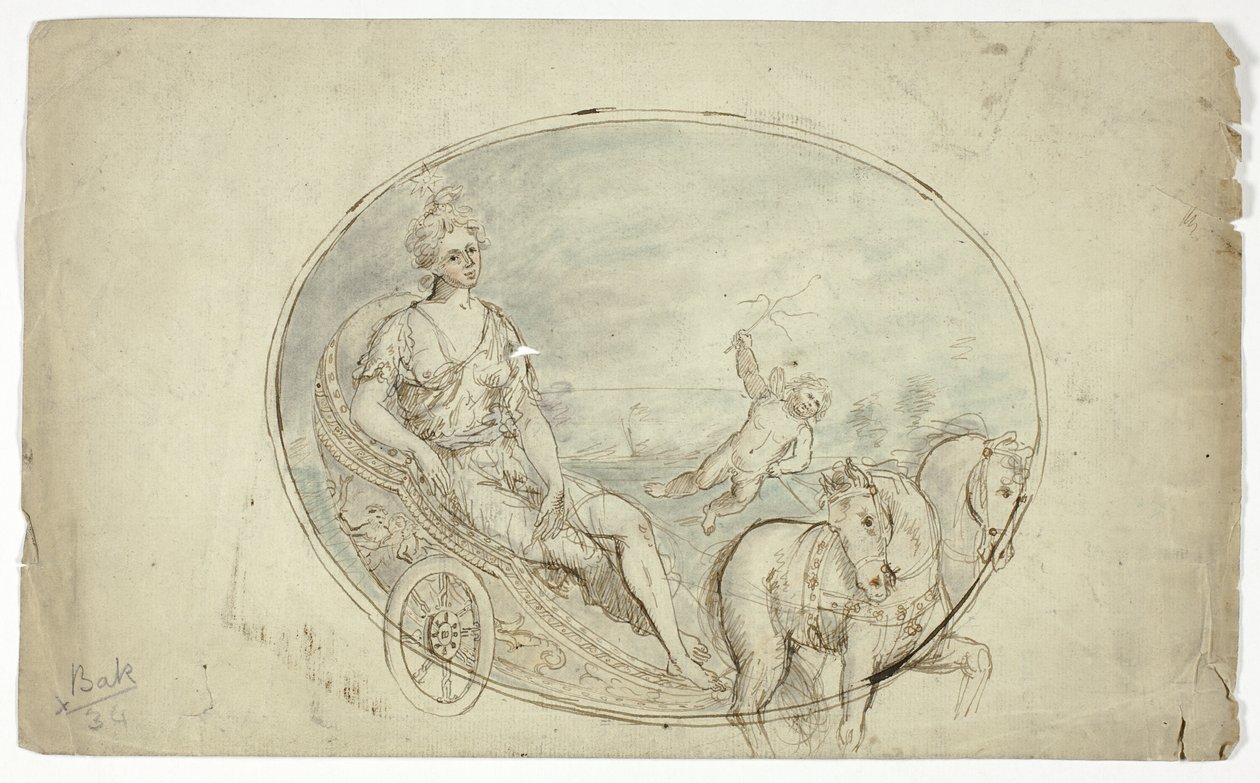 Aurora Arabasında (recto); Üç Erkek Portre Büstü (verso) by Unknown artist