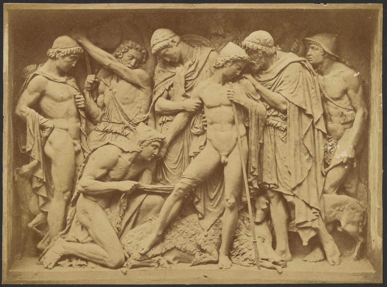 [Adamlar ve ölü yaban domuzu kabartması] by Unknown artist