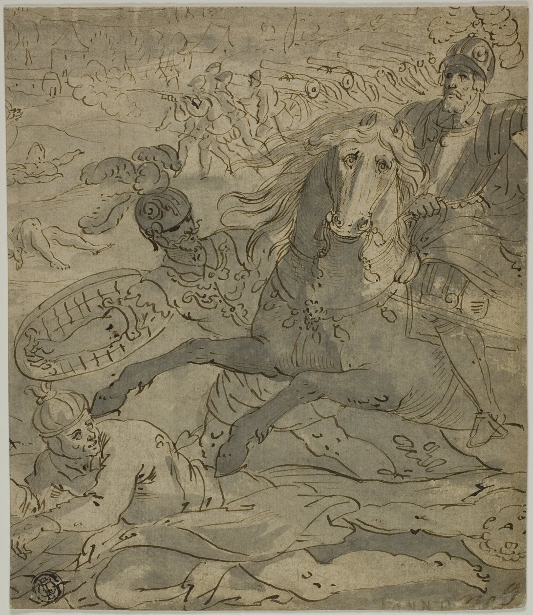 Ön Planda At Sırtında Hücum eden General, Arka Planda Topçu ve Toplar ile Savaş Sahnesi by Unknown artist