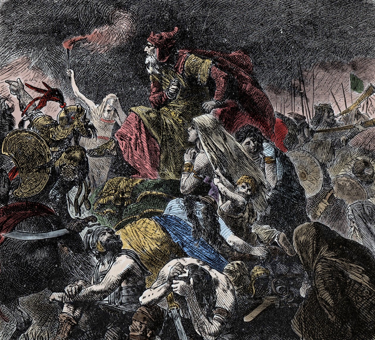 Romalıların, Frankların ve Vizigotların yeniden birleştiği, Attila ve ostrogotları Troyes yakınlarına yerleştirdiği Catalaunique Fields Savaşı, Şafak - Barbar İstilaları - (Katalonya Ovaları Savaşı veya Chalon Savaşı veya Maurica Savaşı) by Unknown artist
