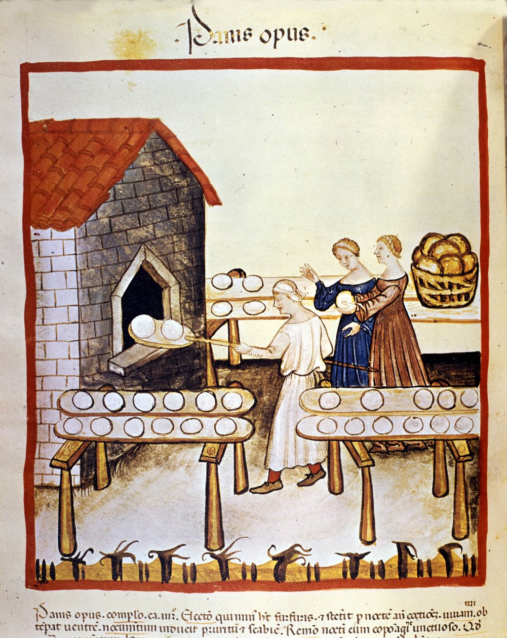 Kara ekmek: Fırının önünde çalışan bir fırıncı. İlaç ve diyetetik sağımlarından aydınlatma “” Tacuinum sanitatis”” by Unknown artist