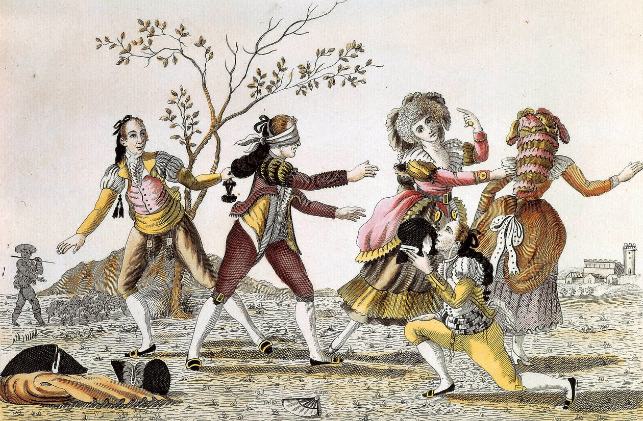 Kör adamın tutkunu: Gözü bağlı bir adam oyun arkadaşlarını bulmaya çalışıyor by Unknown artist