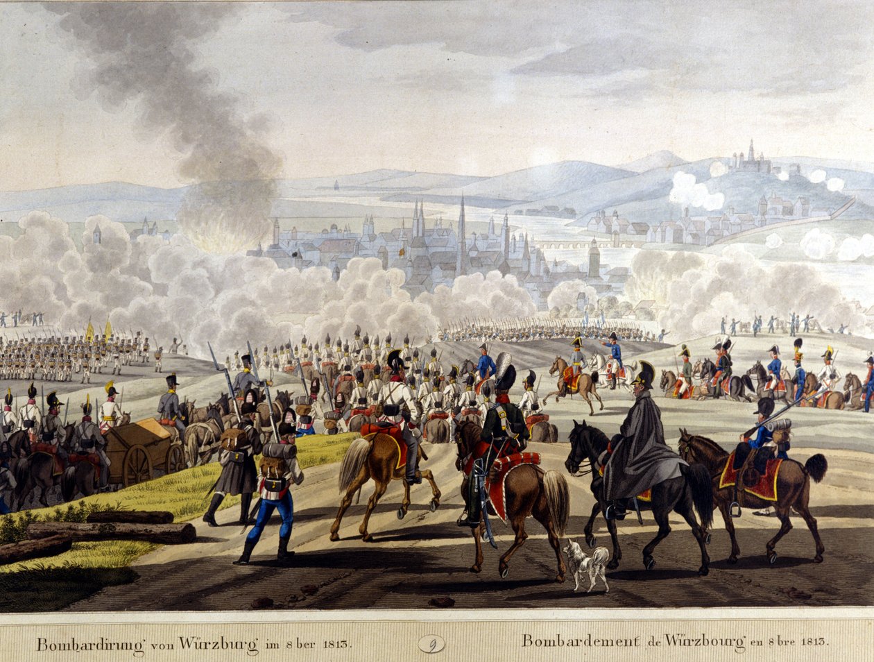 19. yüzyıl oyma 1813 yılında Würzburg bombardımanı by Unknown artist