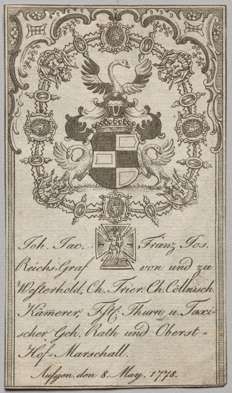 Kitapçık: Johan. jac Franz Joseph, Westerhold İmparatorluk Kontu by Unknown artist