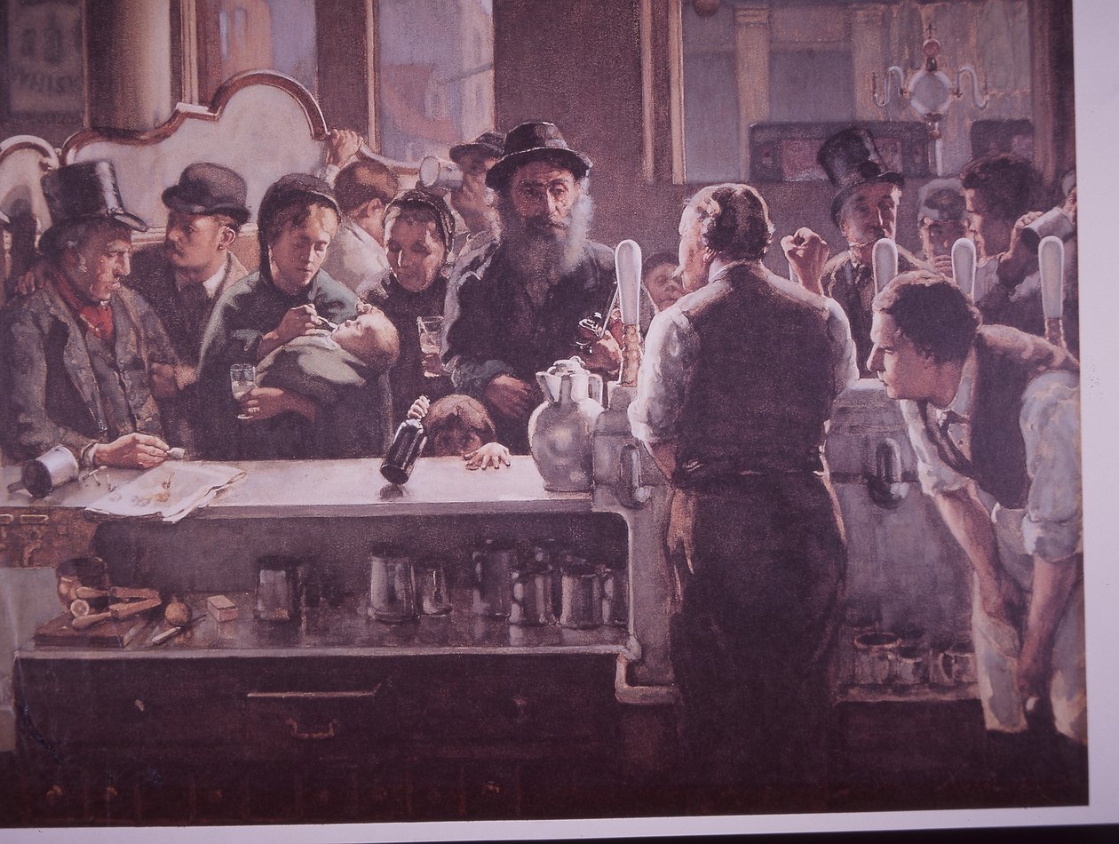 İngiliz pub servis içecekleri (renkli litho) by Unknown artist